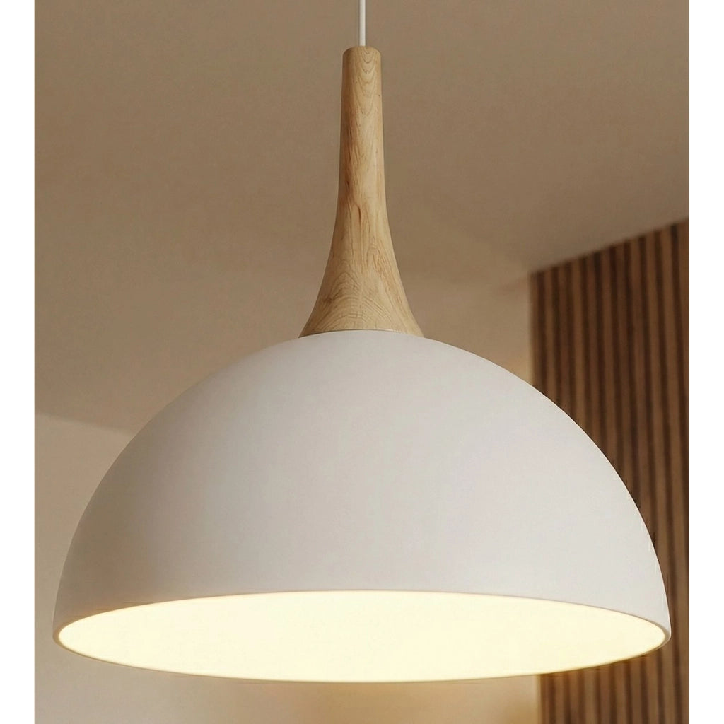Lampada a sospensione Nautica in acciaio bianco e legno