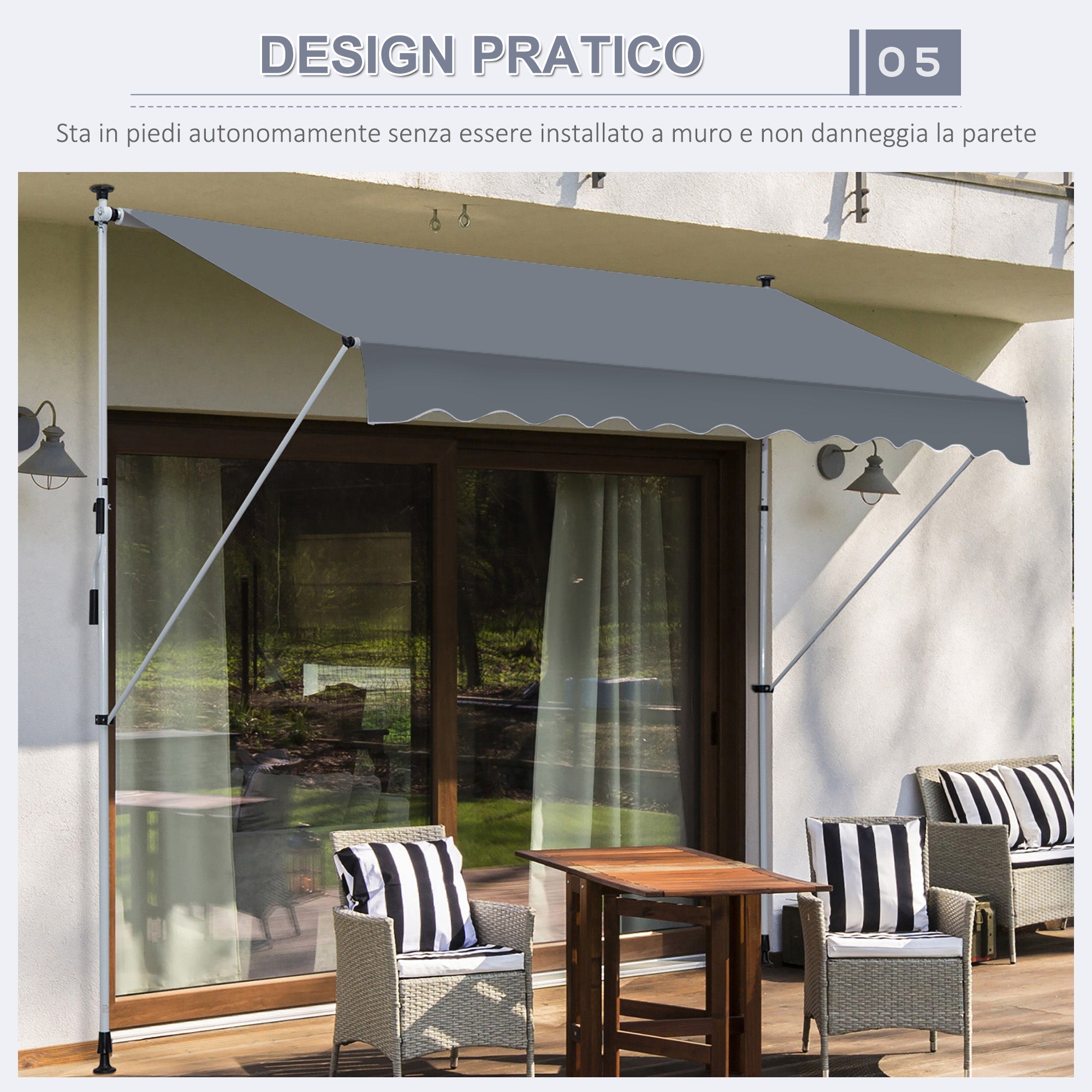 Tenda da Sole a Bracci Avvolgibile 400x120H cm con Struttura Telescopica Grigio