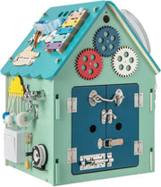 Occupato Montessori per Bambini, Casa da Gioco Montessori con Giochi Sensoriali e Spazio Interno, Giocattolo Educativo e Regalo per Bambini 3 Anni+ (Blu)