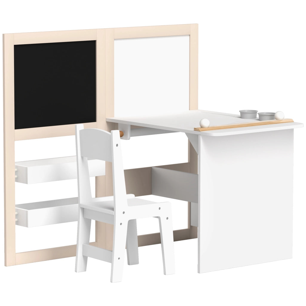 Tavolo da gioco per bambini con sedia e cavalletto pieghevole ¨C zephmum ¨C bianco