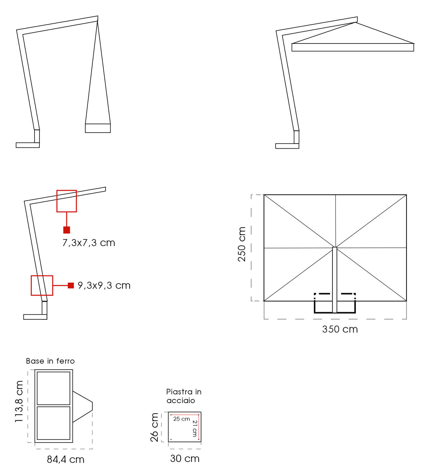 Ombrellone da Giardino Decentrato 2,5x3,5m in Legno Telo in Acrilico Danieli Tokio Ecrù