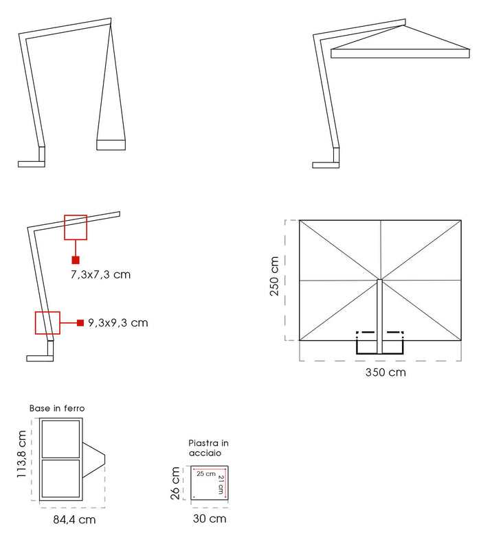 Ombrellone da Giardino Decentrato 2,5x3,5m in Legno Telo in Acrilico Danieli Tokio Ecrù