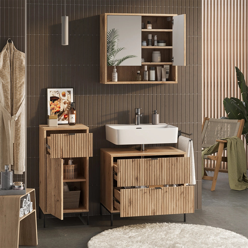 Vicco Set di mobili da bagno Quercia vichinga 3 parti