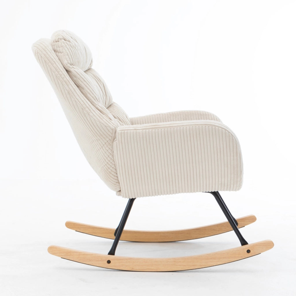 POLTRONA A DONDOLO 74x94x96 cm Beige in Velluto a Coste