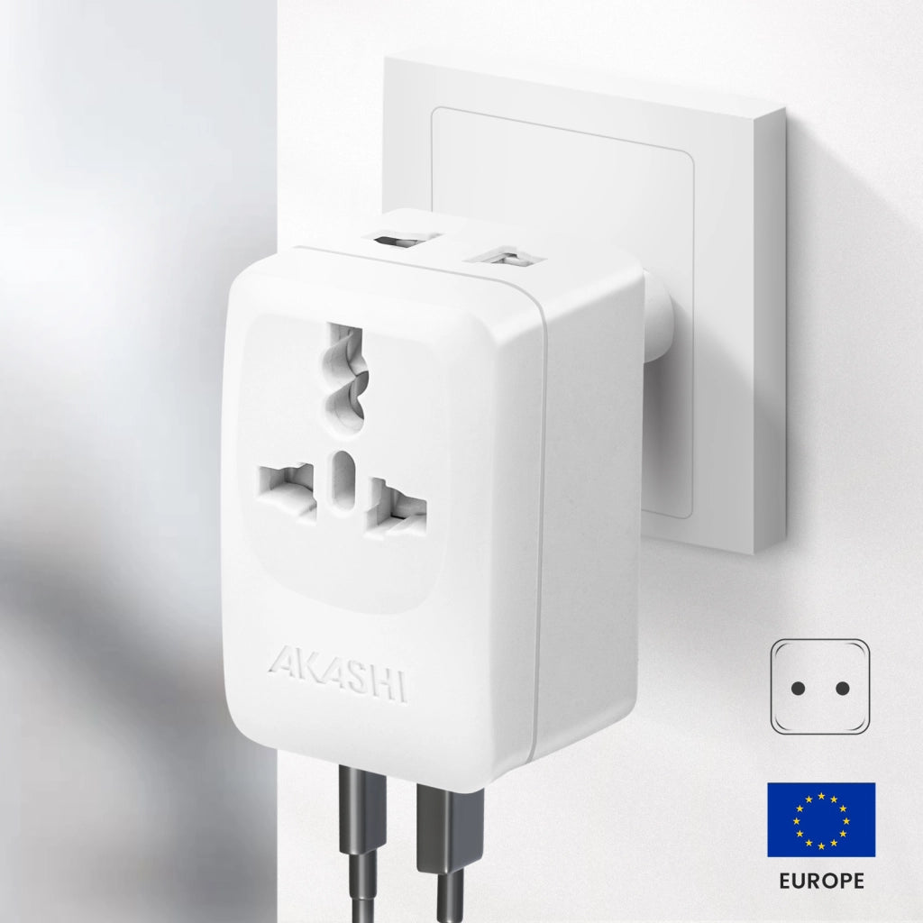 Adattatore Viaggio Europa Brasile USB USB C 15W Bianco Akashi