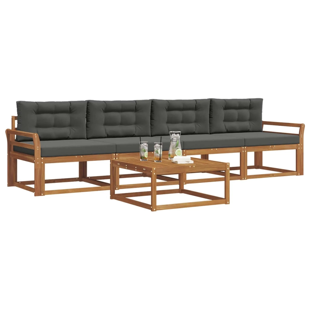 Set di divani da esterno con cuscino 5 pcs Naturale e Antracite
