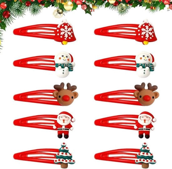 10 pacchi di clip per capelli a tema Natale - elastici per capelli per bambine, bambini e donne.