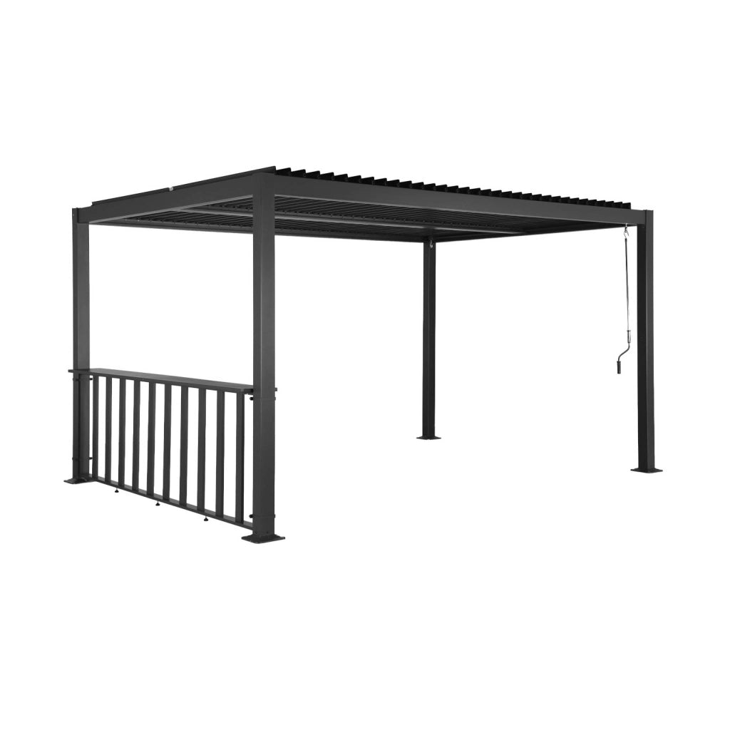 Pergola bioclimatica 3x3m in alluminio e acciaio + ringhiera bassa 3m,