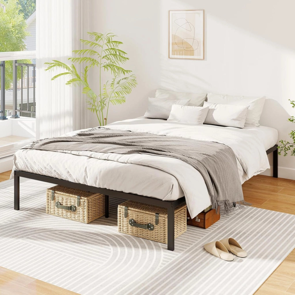 Struttura Letto 200x140cm, Letto Matrimoniale in Metallo con Doghe Resistenti, Spazio Sottostante per Conservazione, Non Serve Rete a Doghe, Silenzioso