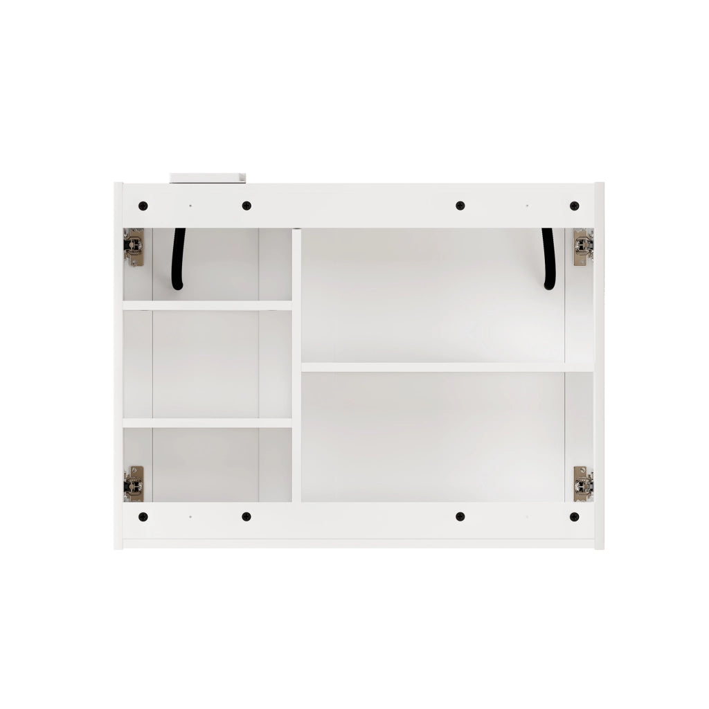Armadietto a specchio con LED e 2 vani interni per bagno soggiorno e camera da letto in MDF e vetro bianco 80 cm