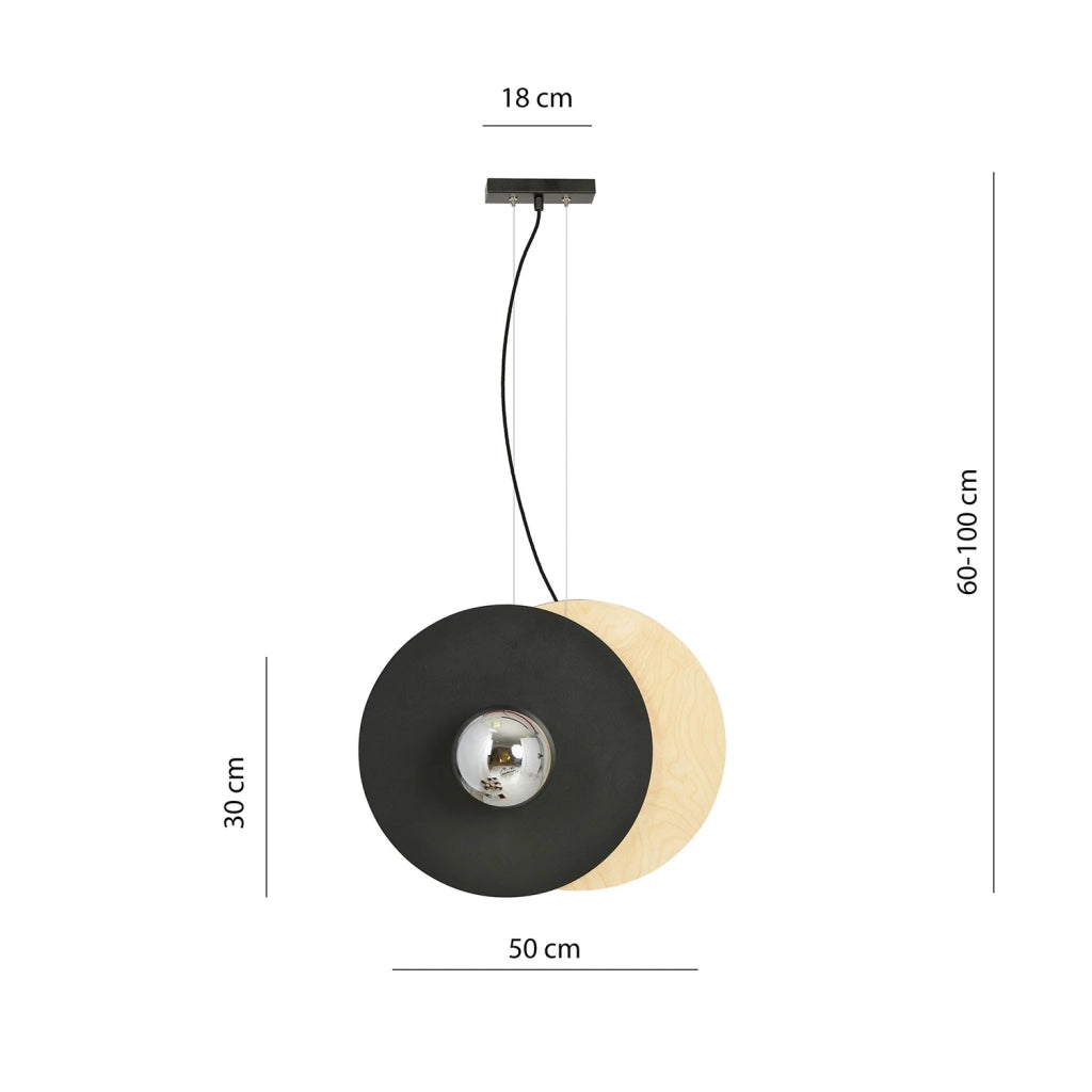 Sospensione Minimal Nordica Brigid 2 Luci In Acciaio Nero E Legno Vetro Fumè