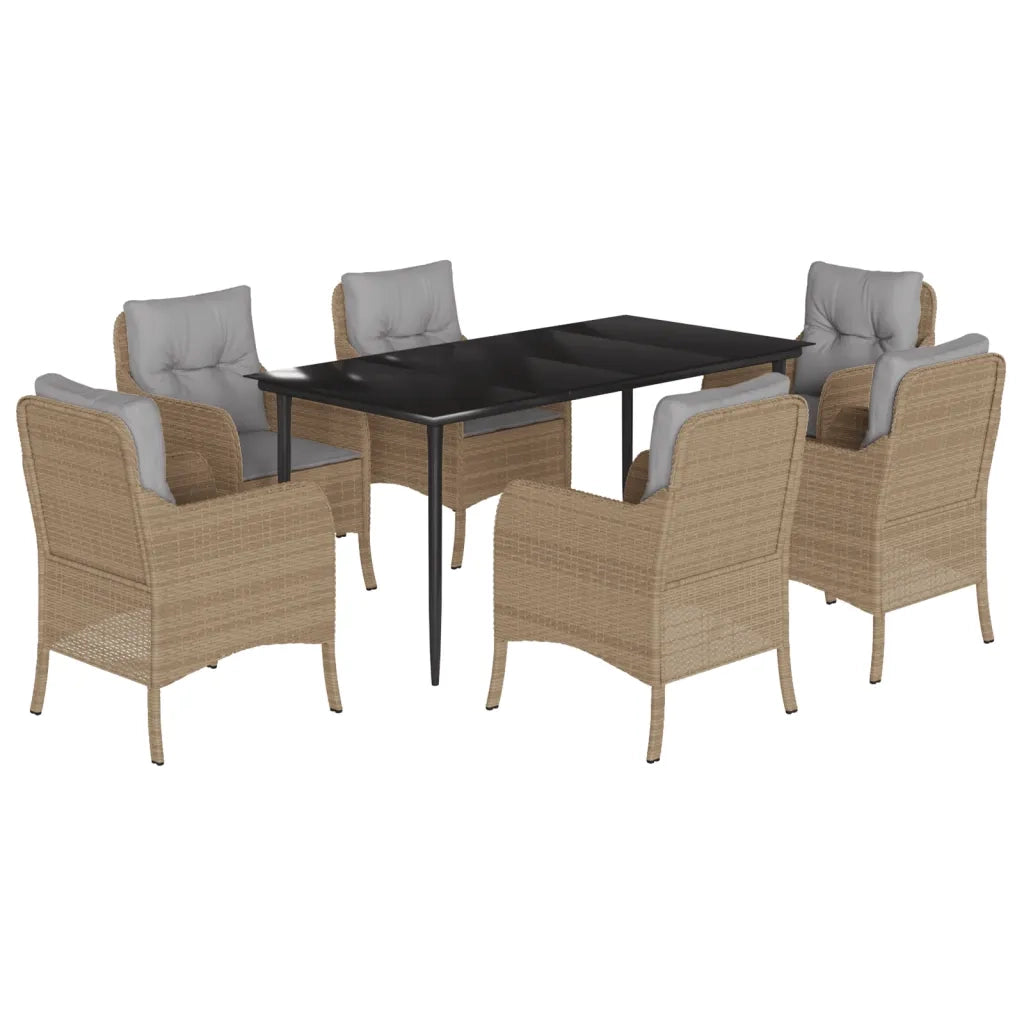 Set da Pranzo da Giardino 7 pz con Cuscini Beige in Polyrattan 3211980