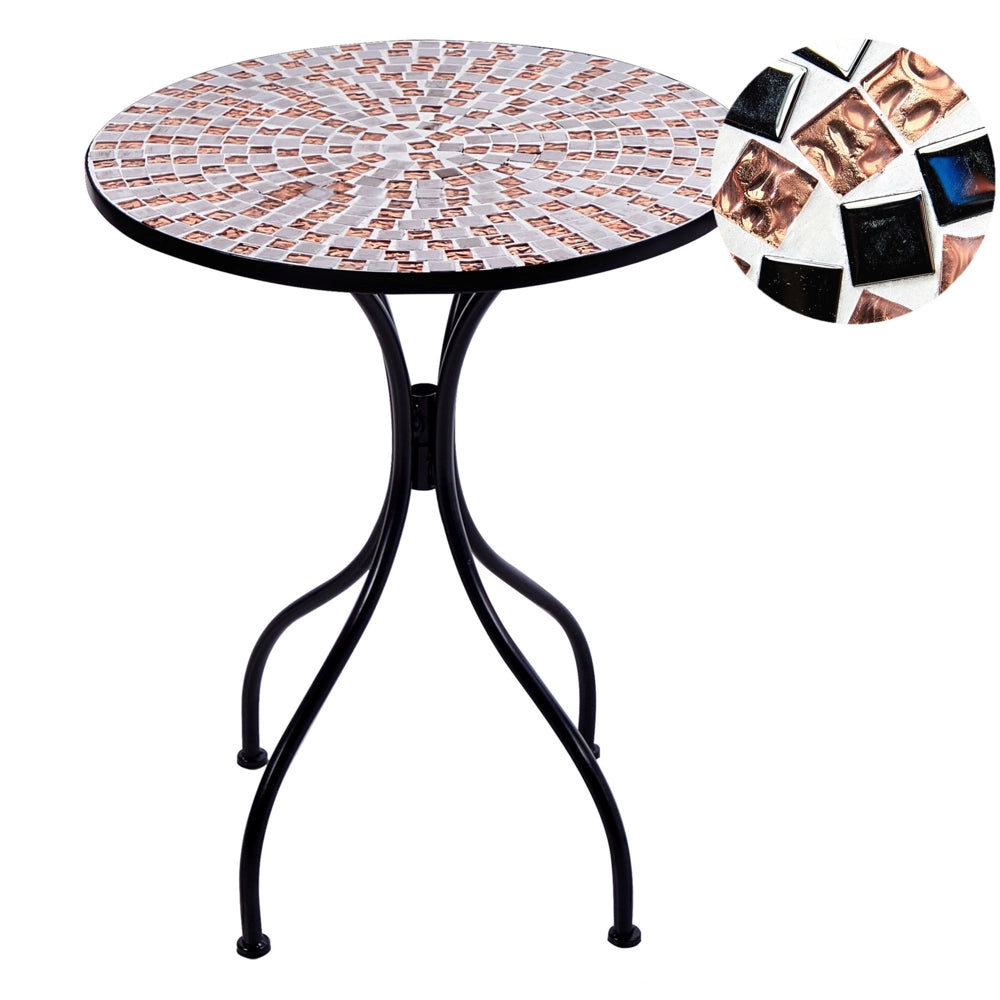 Tavolo da balcone per esterni con piano in metallo e motivo a mosaico 60 cm nero stile vintage
