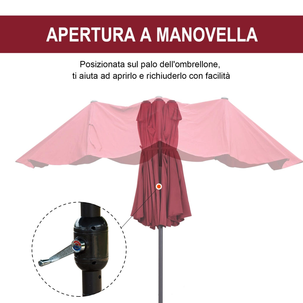 Ombrellone da Giardino Doppio 4,6x2,7m in Acciaio e Poliestere Rosso