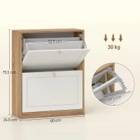 Scarpiera Slim con 3 Ripiani Regolabili a 2 Livelli per 12 Paia, in Truciolato e MDF, 60x24.5x75.5 cm