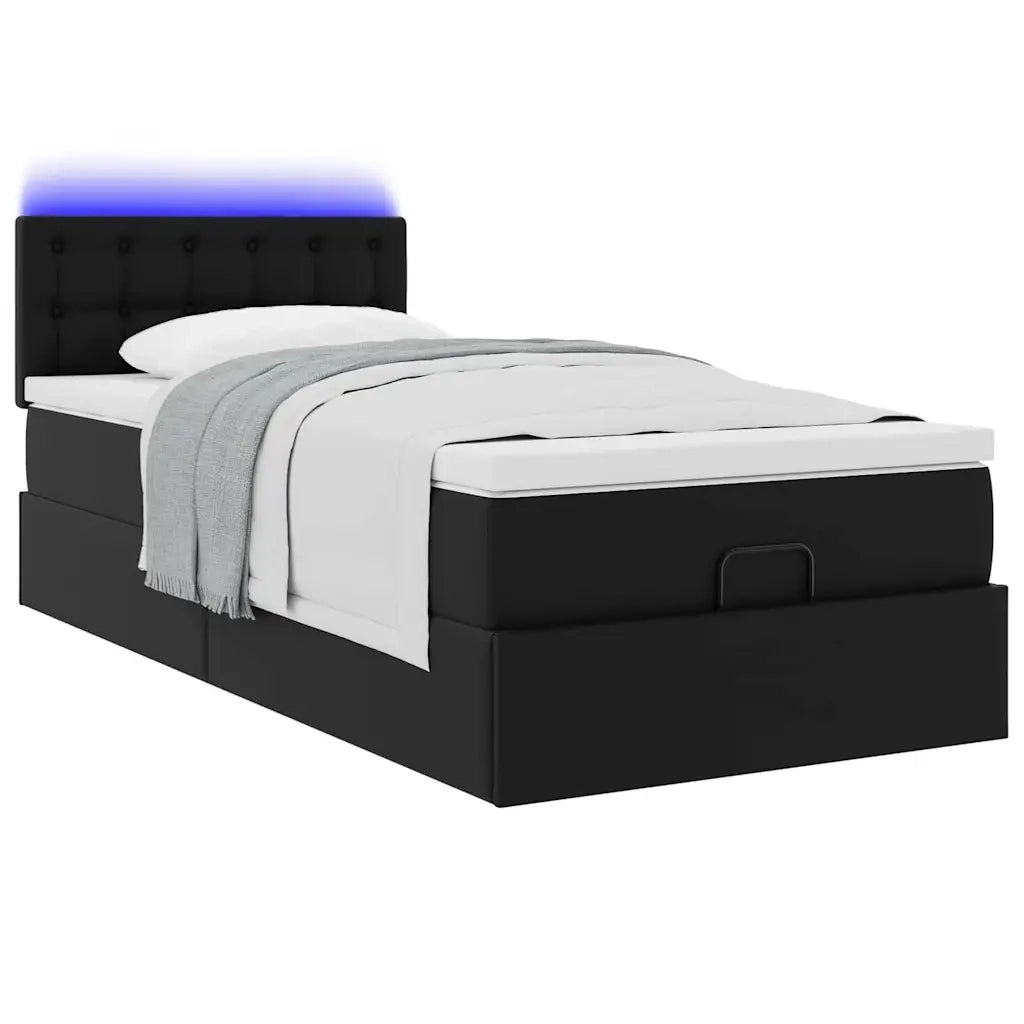Struttura Letto Pouf con Materasso Nero 90x200 cm Similpelle