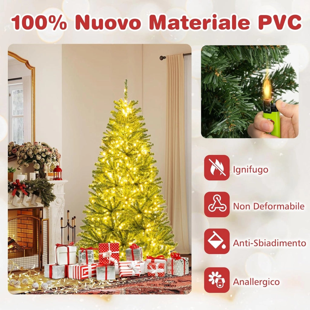 Albero di Natale Artificiale 180 cm, Albero di Natale Pre-illuminato con 700 Luci LED, 680 Rami, Telecomando, Timer e Guanti, Modalità e Luminosità Regolabili