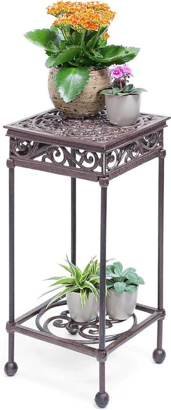 Tavolo a due livelli in ghisa antico bronzo per interni ed esterni, dimensioni 505x24x24 cm, tavolo da soggiorno.