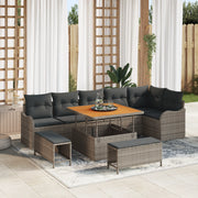Set di Divani da Giardino  9 Pezzi con Cuscini Grigio Polyrattan Acacia