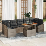 Set di Divani da Giardino a 8 Pezzi con Cuscini Grigio Polyrattan