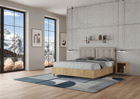 Letto Matrimoniale 160x190 cm con Rete e Contenitore Alzata Comoda Struttura Quercia con Cuscini in Similpelle Egos