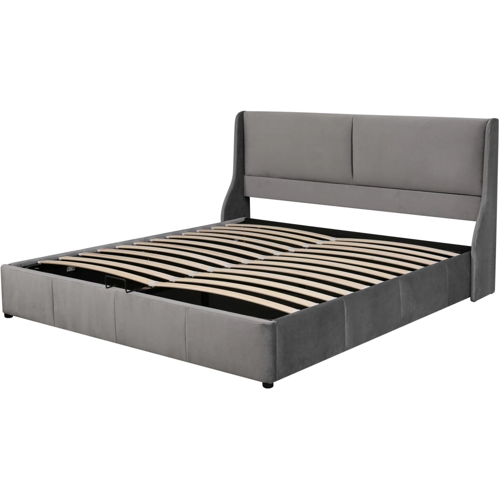 Letti contenitori 180x200 cm; contenitore idraulico; velluto grigio (Senza materasso)