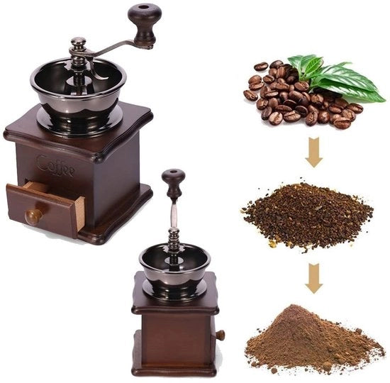 Macchina per caffè a mano con pietra abrasiva ceramica - Stampatore di fagioli manuale - Cassetto in metallo - Base in legno - Regolazione della consistenza - Pads antiscivolo - Macchina per macinare caffè