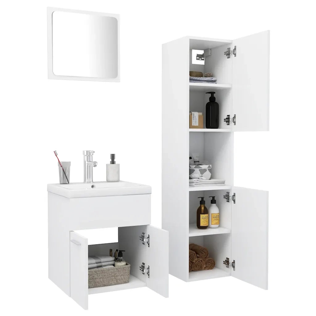 Set Mobili da Bagno | Armadio da bagno Bianco in Legno Multistrato