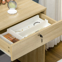 Consolle Trucco con Specchio 80x38x143 cm con Sgabello in Truciolare Color Legno