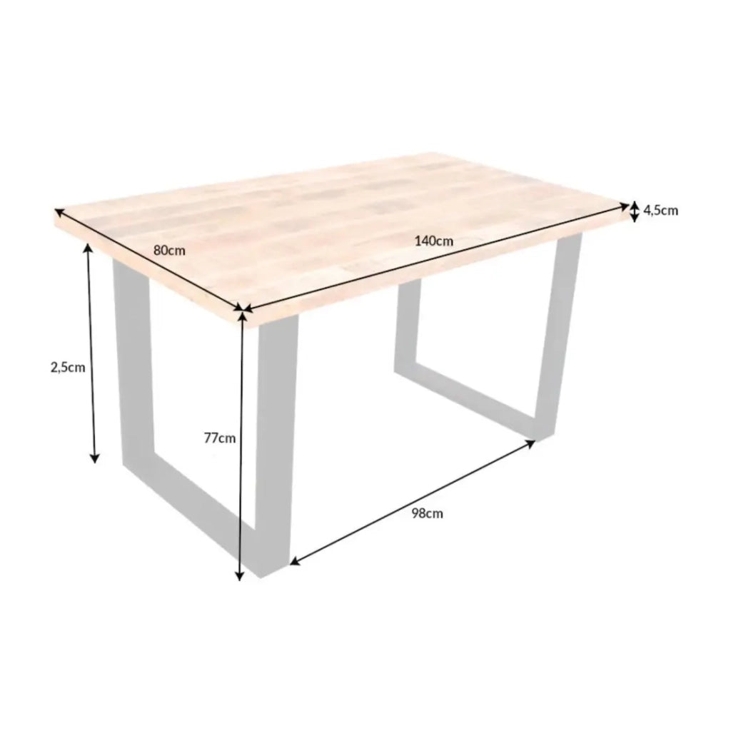 Tavolo da pranzo LODEN 140 cm – Piano in legno massello di mango verniciato – Gambe a U in metallo nero