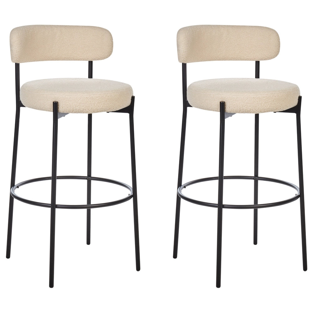 Set di 2 sgabelli da bar Beige chiaro senza braccioli Gambe in acciaio nero Boucle Design moderno Sedute per la sala da pranzo