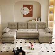 Divano Letto Angolare Modulare ¨C MINIMAL ¨C Velluto Cammello, USB, Braccioli Removibili, 278 cm