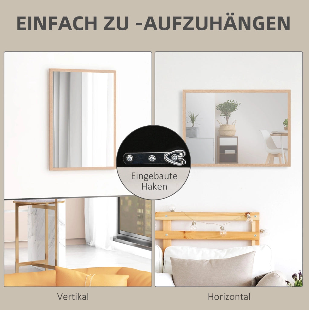 Specchio da parete rettangolare con 4 ganci, cornice in MDF, 50 x 70