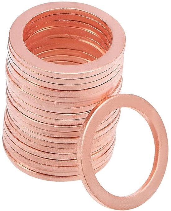 Pacchetto di guarnizioni in rame - 20 pezzi - Guarnizioni piatti M14 - Dimensioni: M14*22*1,0