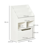 Libreria per bambini bianca con cassetto e ripiani, 60x29,9x90 cm