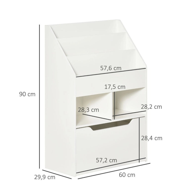 Libreria per bambini bianca con cassetto e ripiani, 60x29,9x90 cm