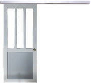 Porta Scorrevole Officina Bianca e Finestra a Pannelli Grigio RAL7035 H204 x L83 + Binario in Alluminio e 2 Gusci