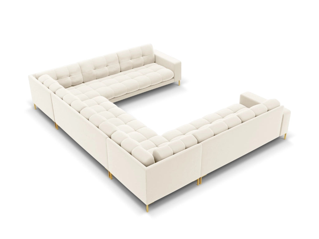 Cosmopolitan Design - Divano panoramico "Bali" 9 posti in velluto beige chiaro 