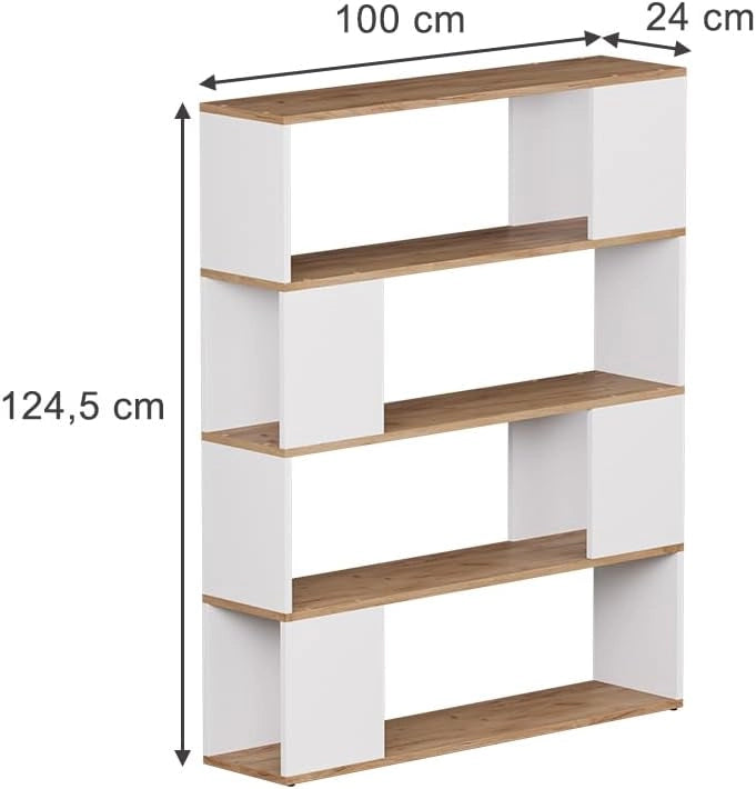 Divisorio per ambienti Eneos, Rovere bianco/dorato, 100 x 124.5 cm, utilizzabile come scaffale autoportante per una suddivisione flessibile degli spazi