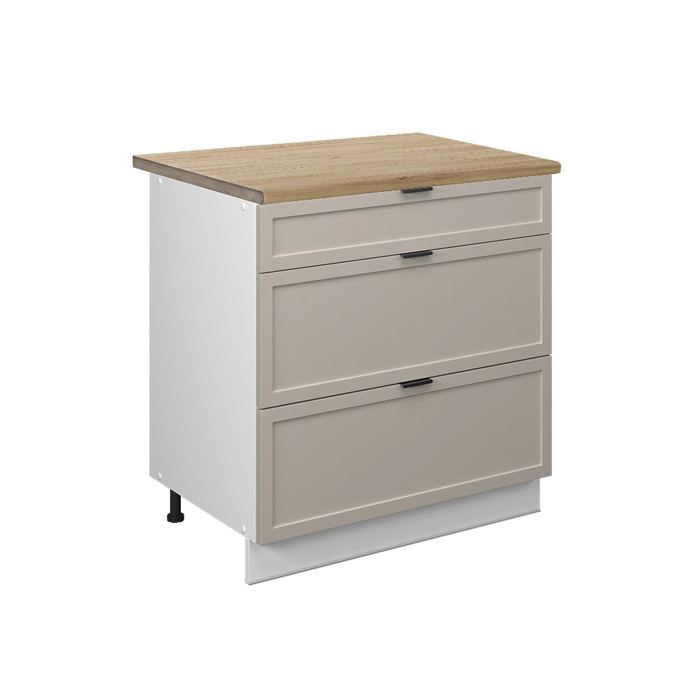 Mobiletto base per cucina Fame-Line GrigioBeige/Bianco 80 cm con 3 cassetti, PL Rovere Vicco