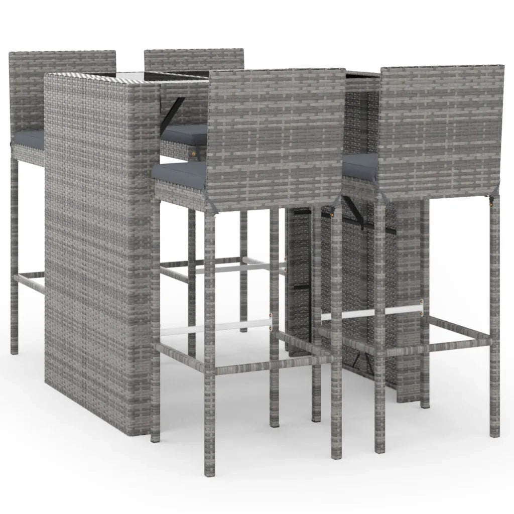 Set Bar da Giardino 5 pz con Cuscini in Polyrattan Grigiocod mxl 76709