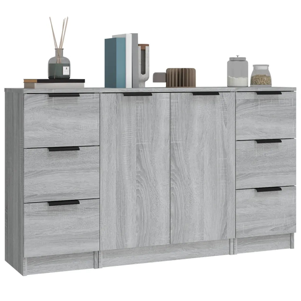 Credenze 3 pz Grigio Sonoma in Legno Multistrato 3115842