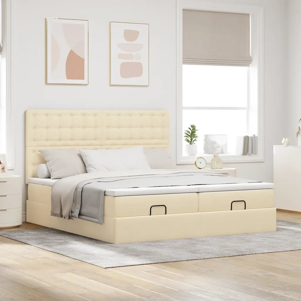 Struttura Letto Pouf con Materassi Crema 180x200 cm in Tessuto 3313739