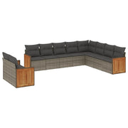 Set Divano da Giardino 10 pz con Cuscini Grigio in Polyrattan