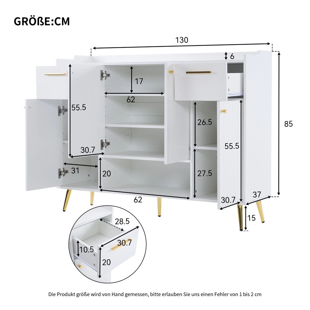 Scarpiera con 2 Cassetti e 4 Ante ¨C MINIMAL ¨C Bianco, Metallo, 130x37x100 cm