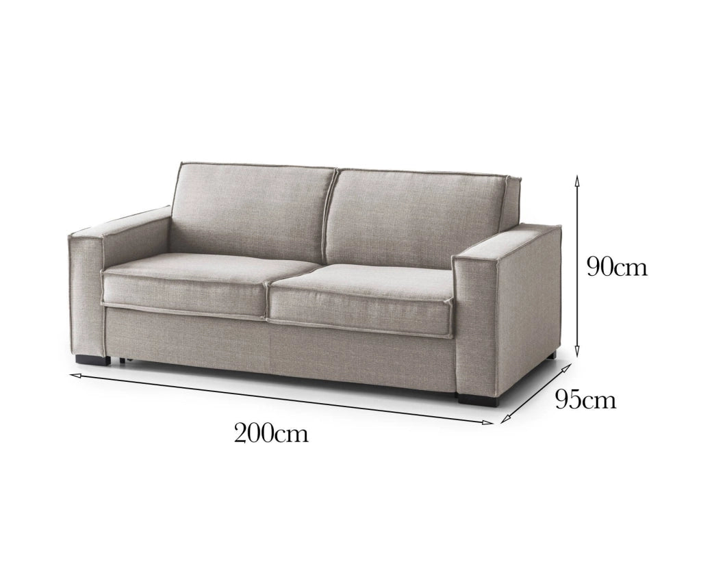Divano fisso Abernathy, Divano a 3 posti, Made in Italy, SofÒ  Soggiorno in tessuto, con Braccioli slim, cm 200x95h90, Tortora