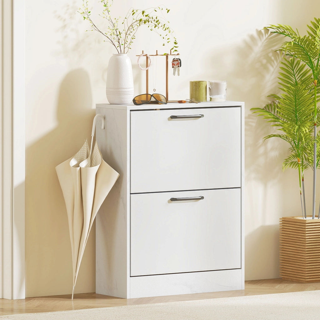 Armadio per scarpe con 2 ante a specchio e ripiani regolabili ¨C zephmum ¨C 60x24x80 cm bianco