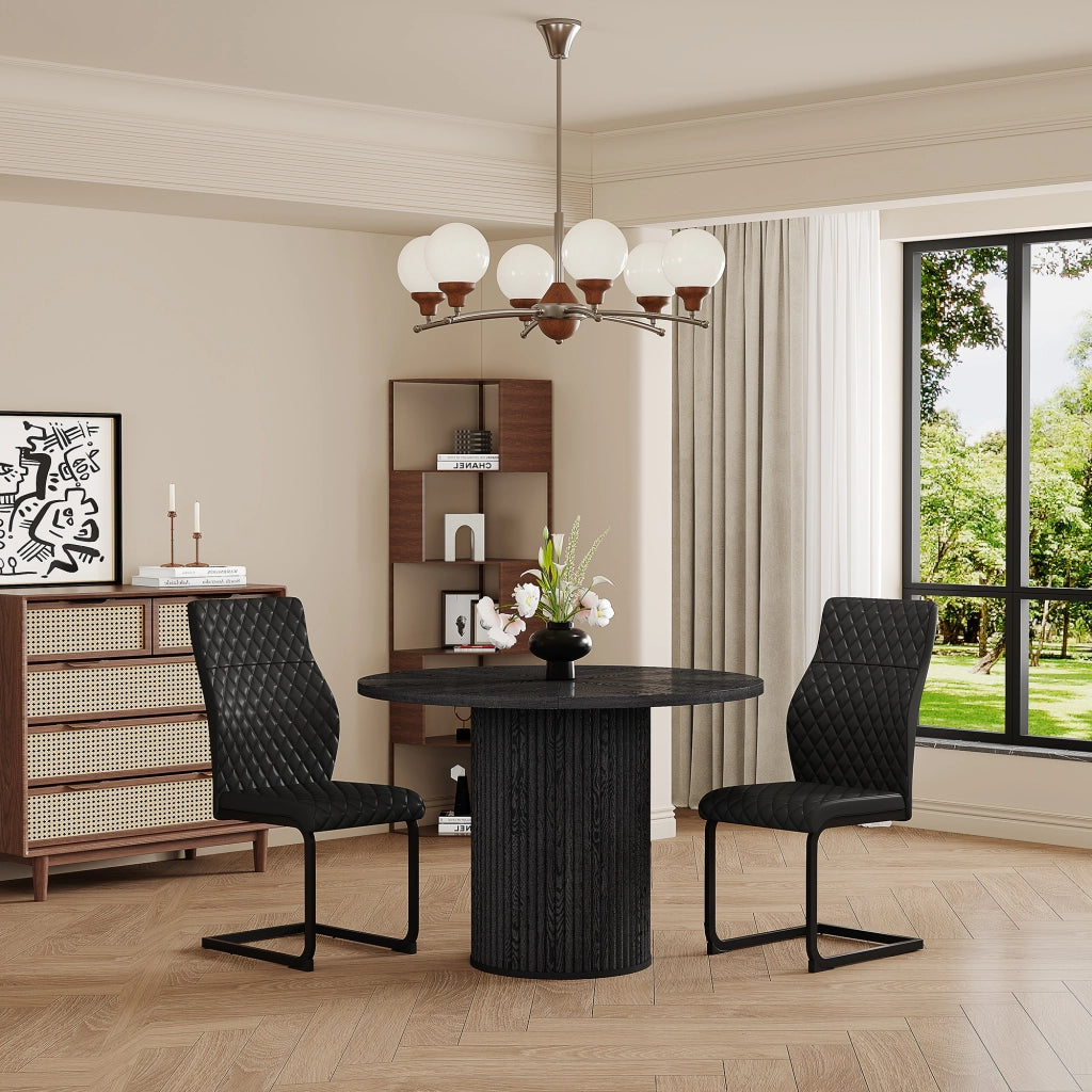 Tavolo da Pranzo Rotondo con 2 Sedie ¨C MINIMAL ¨C Piano MDF Nero, Gambe Cilindriche, 100 cm
