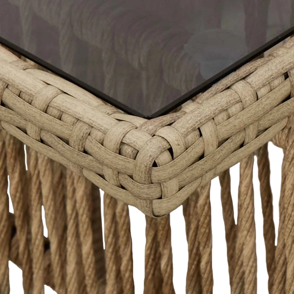 Tavolo da Giardino Beige 100 x 55 x 37 cm Rattan PE e Vetro