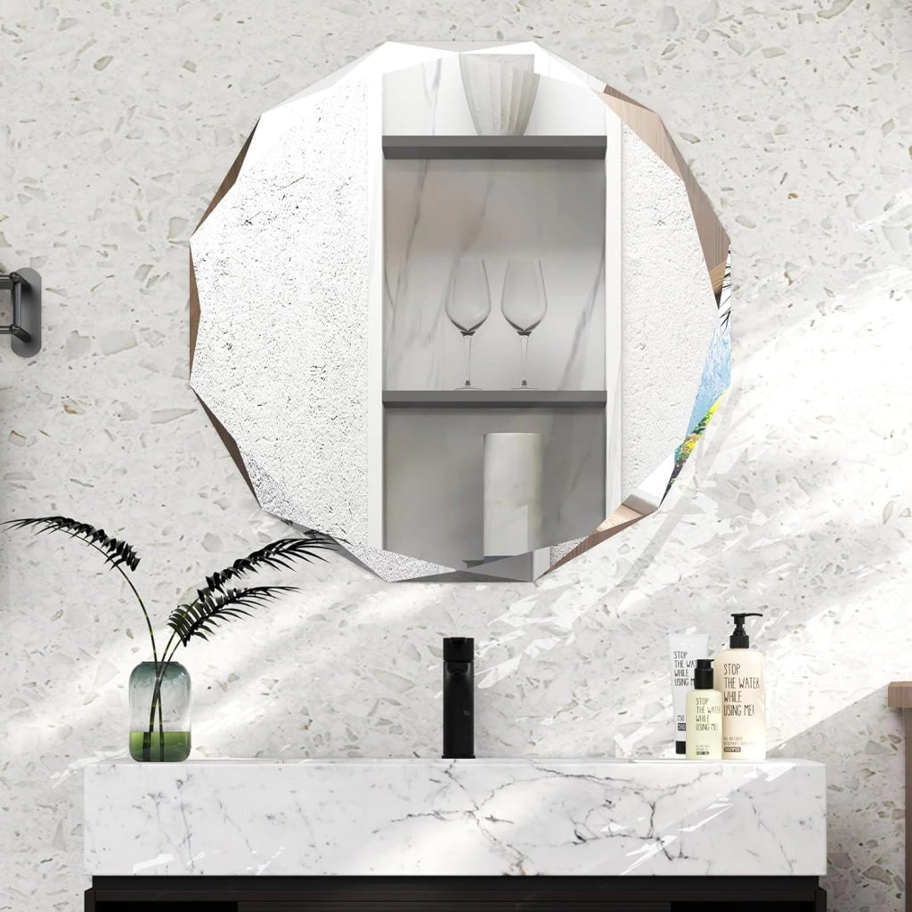 Specchio per Bagno 76 cm, Specchio da Parete Argento Lucidato, Senza Cornice, Specchio Rotondo di Design Irregolare Antiesplosione per Bagno Soggiorno Camera da Letto, IP44